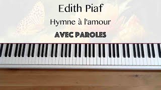 Edith Piaf  Hymne à lamour avec paroles  Piano [upl. by Lihcox]