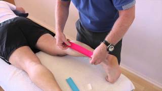 How to treat a Calf strain GastrocnemiusSoleus using Kinesiology Tape [upl. by Garbe138]