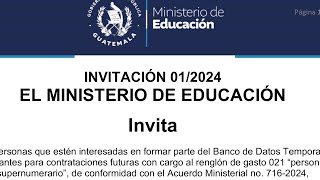 Convocatoria Docentes 021 Ministerio de Educación de Guatemala 2024 [upl. by Kciderf]