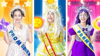 Moon Girl Vs Sun Girl Vs Star Girl Dress Up Challenge At Prom [upl. by Gatias]