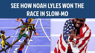 WATCH IN SLOW MOTION Noah Lyles wins by millimetres [upl. by Marcellina]