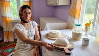 THE WOMAN LIVES ALONE IN THE MOUNTAINS COOKING HOMEMADE CHEESE [upl. by Anytsyrk]