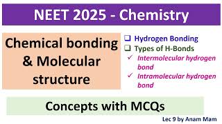 NEET 2025 Chemistry  Chemical bonding amp Molecular structure  Hydrogen Boning amp its Types  L 9 [upl. by Janetta568]