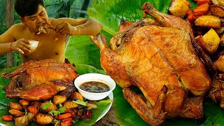 Amazing Roasted Chicken In Pot  Juicy ROAST CHICKEN RECIPE In Forest Eating So Delicious [upl. by Shakti859]