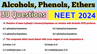 Alcohols Phenols And Ethers MCQ  Class 12  NEET Chemistry 2024  Most Important Questions [upl. by Berti]