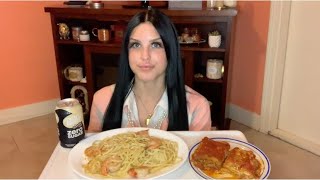 ITALIAN FOOD MUKBANG  SHRIMP SCAMPI EGGPLANT PARMIGIANA BUTTER BREAD CUPCAKE [upl. by Datha33]