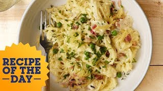 Recipe of the Day Spaghetti Squash Alfredo with Pancetta and Peas  Food Network [upl. by Amie]