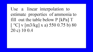 Use a linear interpolation to estimate properties of ammonia to fill out the table below P kPa T [upl. by Rasec]