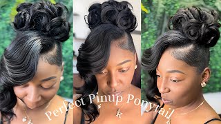 Pin Curl Pin Up Ponytail with layered Quickweave Side bang  Look amp Learn How to achieve this look [upl. by Desta671]