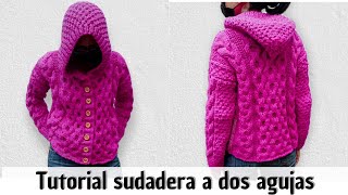 cómo tejer una sudadera o chompa con gorra a dos agujas parte 1 knit hoodie [upl. by Ednew109]