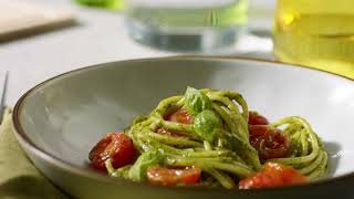 Barilla  How to make Spaghetti with Pesto genovese and roasted tomatoes [upl. by Acnaiv663]