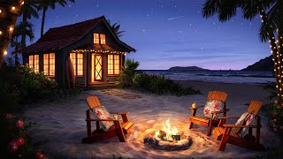 Campfire on the Beach Ambience with Crackling Fire amp Ocean Waves for Relaxation amp Sleep [upl. by Kurtz]