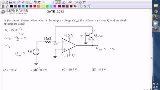 GATE 2013 ECE Output voltage of OPAMP with a BJT connected in feedback [upl. by Xantha510]