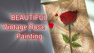 How to make vintage paper on Rose painting 🌹 Rose painting on Vintage paper [upl. by Meer]