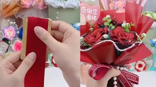 Flower Making Ideas with Card  How to make ribbon roses step by step [upl. by Nivlad]