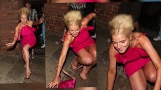 Pink Lady Helen Flanagan Takes a Tumble in Liverpool  Splash News  Splash News TV  Splash News TV [upl. by Atsirc706]