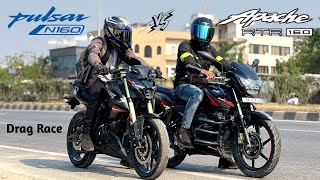 2024 Bajaj Pulsar N160 Vs TVS Apache RTR 160 2V  Drag Race [upl. by Hyacinthia331]