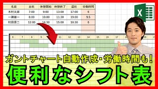 Excel【実践】便利なシフト表を作成！ガントチャート自動作成・勤務時間自動計算！【解説】 [upl. by Fellows]