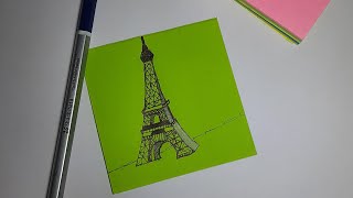 Miniature Eiffel Tower drawing 🗼miniature timelapse artwork tiny viralvideo talent [upl. by Kerk62]