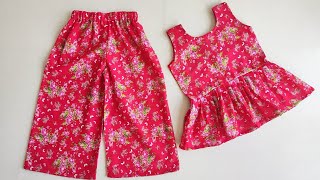 Baby Top With Palazzo Pant Cutting and Stitching  Baby Top Cutting and Stitching for 45 Year Baby [upl. by Leaw]