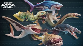 FIRST 6 SHARKS HUNGRY SHARK PRIMAL  ALL SHARKS UNLOCKED AND GAMEPLAY [upl. by Ettevad]