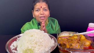 BIGBITES EATING RICE WITH SPICY CHICKEN KOSHA MURGIR LAL JHOL [upl. by Nimajneb]