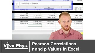 Pearson Correlation r and p Values in Excel [upl. by Arlee]