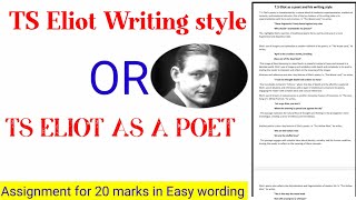 TS Eliot as a poet and his writing style [upl. by Emalia183]