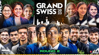 FIDE Grand Swiss 2023  Round 2  Pragg Gukesh Arjun Vidit Hikaru Harika  Live Commentary [upl. by Kenti]