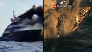 150Foot Yacht Catches Fire and Sinks Into Sea [upl. by Frankhouse]