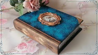 Vintage style wooden book box  decoupage  DIY [upl. by Annaiek]