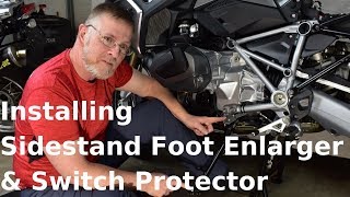 Install Sidestand Foot Enlarger amp Switch Protector on BMW R1250GS  Tech Talk [upl. by Nobie]