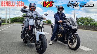 Benelli 302s VS Kawasaki ninja 250😱🔥¡Drag Race Top End [upl. by Lehet]