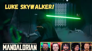 Reactors Reacting to LUKE SKYWALKER HALLWAY SCENE  The Mandalorian 2x8 quotThe Rescuequot [upl. by Amsab]