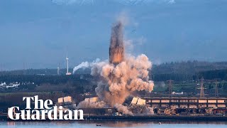 Explosive demolition brings down Scotland power station chimney [upl. by Breger]