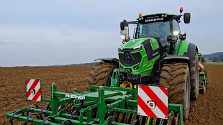 DeutzFahr Duo mit 2 x 7250 TTV Warrior Agrotron beim pflügen und säen mit Amazone AD 303 System [upl. by Kcirdde]