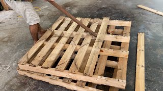 This Is How He Made A 12 x 19 m Bed COMPLETELY From Waste Pallets  Creative Carpenter [upl. by Walley227]