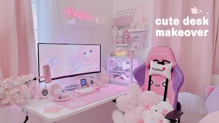 my cute amp cozy desk setup 2024 🌸💻 aesthetic desk makeover gaming pc setup decor haul cute setup [upl. by Sivraj]