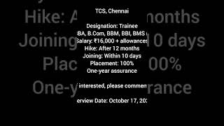 TCS Chennai designation Trainee eligibility BSc BCA BBA BCom BBM BBI bca [upl. by Narat]