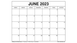 Printable June 2023 Calendar Templates with Holidays  VL Calendar [upl. by Lemieux]