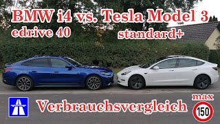 Verbrauchsvergleich BMW i4 edrive 40 vs Tesla Model 3 SR [upl. by Slotnick]