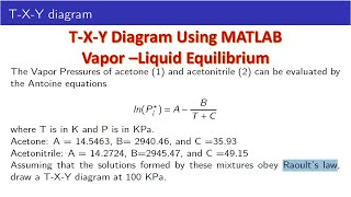 T X Y diagram Acetone 1 and acetonitrile 2 amp vaporliquid equilibrium VLE [upl. by Hawken246]