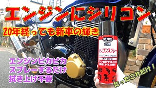 【モトブログ】シリコン洗車。クレのシリコンスプレーを使った超簡単な方法。普通は掛けないエンジン部にスプレー。CB1300SF 20年経っても新車のような輝き。 [upl. by Naida]