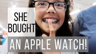 SHE BOUGHT AN APPLE WATCH  APPLE WATCH SERIES 1  APPLE WATCH FOR KIDS  KID REACTS [upl. by Nyllij]