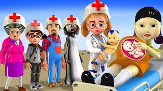 Scary Teacher 3D vs Squid Game Rescuing Pregnant DOLL Give Birth With Dr Tani 5 Times Challenge [upl. by Hafeetal]