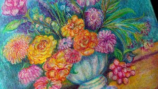 CARAN DACHE NEOCOLOR ii 84 Water Soluble Pastels  PRODUCT REVIEW  Floral Painting Demo [upl. by Wilie]