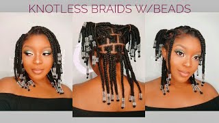 Short Knotless Braids W Beads Tutorial Using Brazilian Wool Kanekalon Braiding Hair [upl. by Analram541]