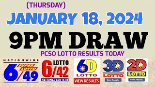 Lotto Result Today 9pm draw January 18 2024 649 642 6D Swertres Ez2 PCSOlotto [upl. by Ifill]