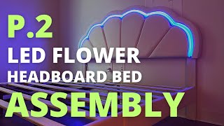 HIFIT Upholstered Smart LED Bed Frame Adjustable Elegant Flowers Headboard Assembly Aisaiah Flower [upl. by Rozek617]