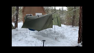 Winter Hammock Camping  2 people 1 tarp same 2 trees [upl. by Swor]